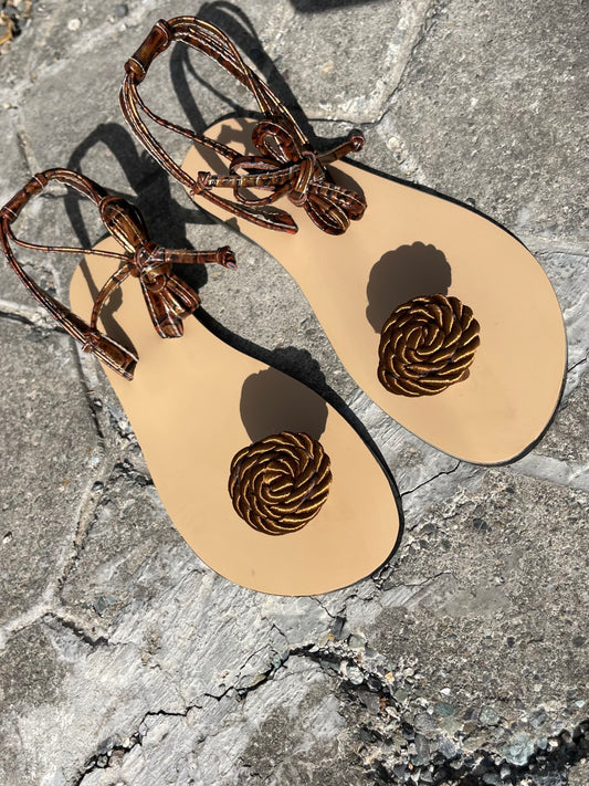 Preorder Brown Snake Skin Print Spiral Rose w String